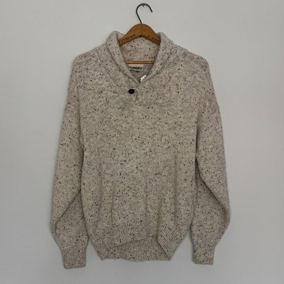 Vtg 90s Northern Reflections cream speckled button collar wool grandpa sweater - Picture 3 of 9